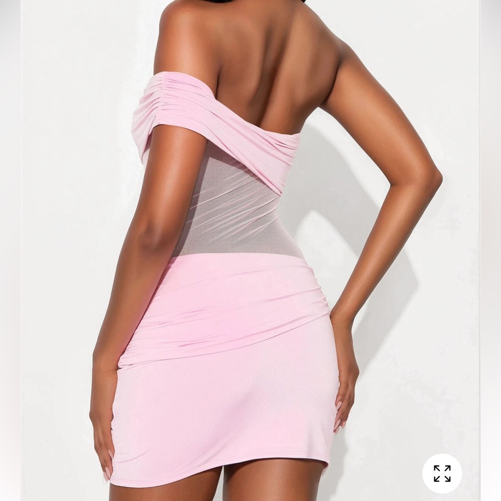Pink Off-Shoulder Sheer Mini Dress - Picture 3 of 3